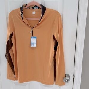 EIS NWT Athletic LS Paneled COOL Sun Shirt Apricot Orange/Java Brown UPF 50+